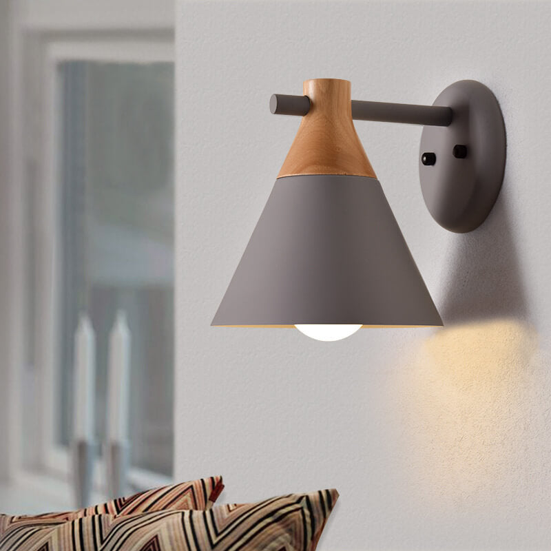 Nordic Solid Wood Macaron Cone 1-Light Wall Sconce Lamp
