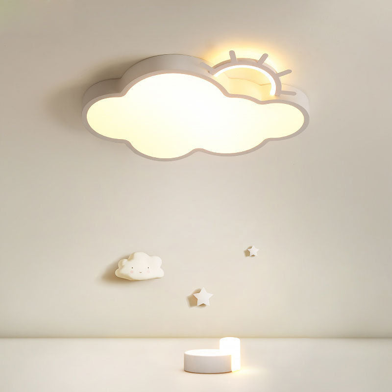 Contemporary Nordic Cloudy Sun Acrylic Iron LED Kids Flush Mount Ceiling Light for Living Room Bedroom Modern Design Energy-Efficient Lighting Fixture Unique Decorative Ceiling Lamp Stylish Playroom Illumination Cute Bedroom Lighting Solution Kids Room De