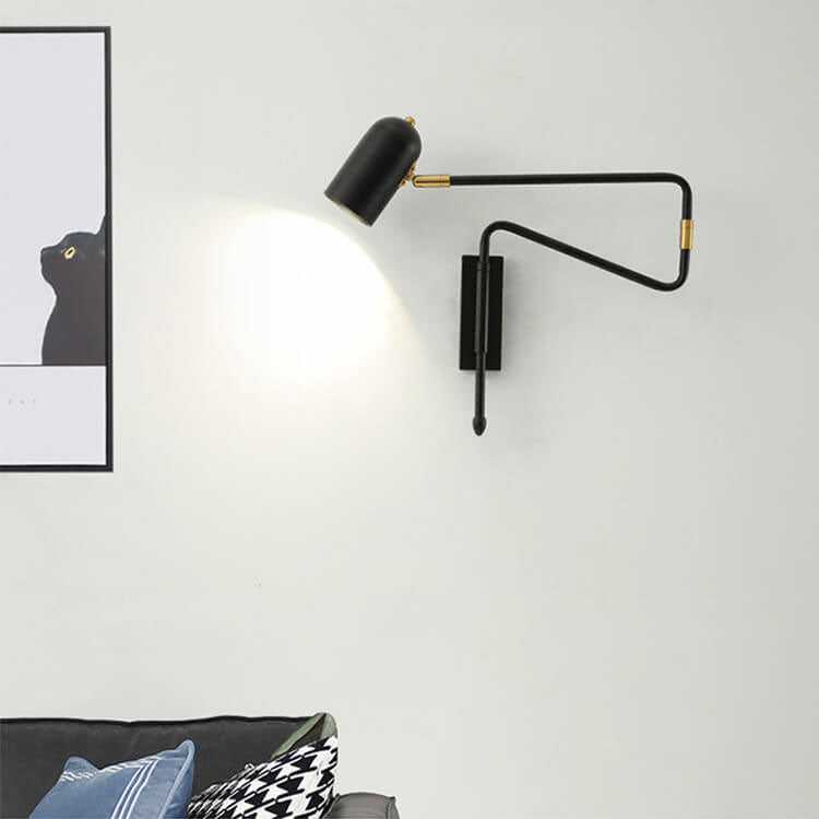 Nordic Iron Cylinder Wall Sconce Lamp - Swing Arm Design for Bedroom