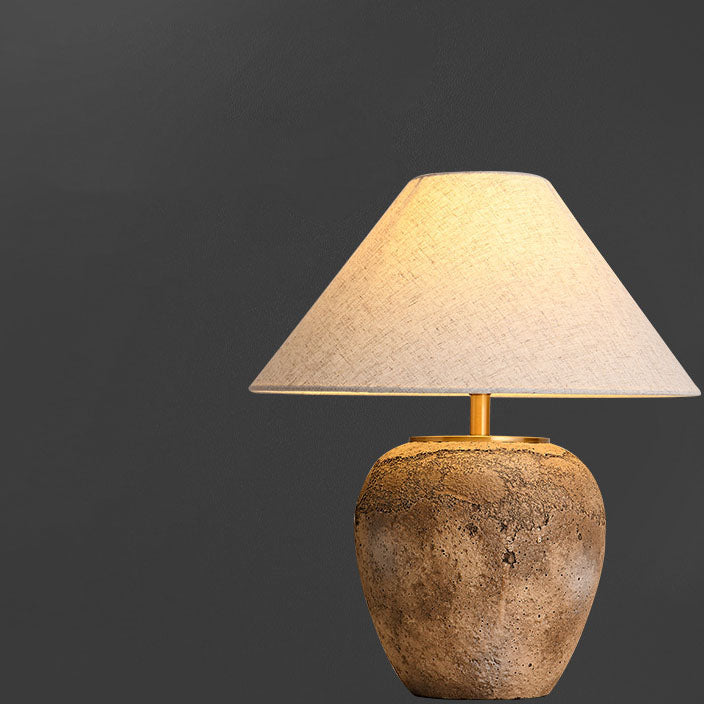 Modern Shabby Chic Cone Fabric Ceramic Jar Table Lamp - 1-Light for Bedroom