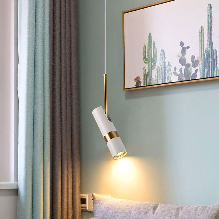 Contemporary Nordic Metal Long Barrel Pendant Light for Bedroom
