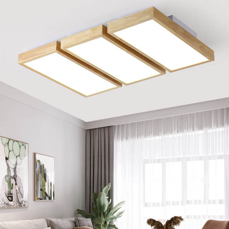 Nordic Japanese Log Wood LED Ceiling Light - Rectangular Flush Mount