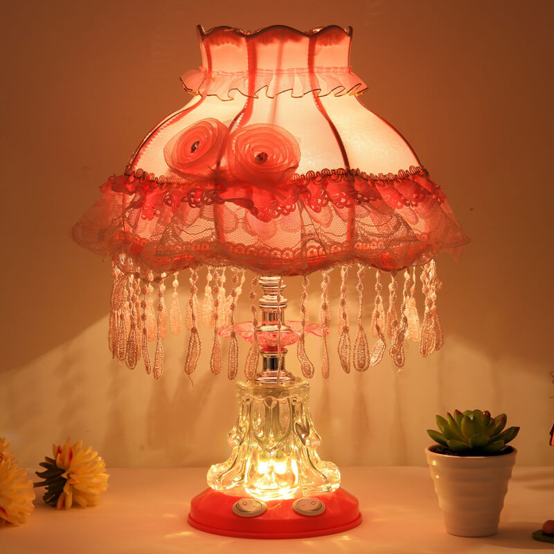 European Style Wedding Fabric Glass 1-Light Table Lamp - Elegant Home Decor for Wedding Reception, Vintage Bedside Lighting, Luxury Fabric Shade, Romantic Ambiance, Decorative Lighting Fixture, Stylish Gift Idea for Couples, Unique Wedding Centerpiece, De