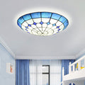 Tiffany Mediterranean Stained Glass Dome Flush Mount Ceiling Light - 2-Light Hallway Fixture