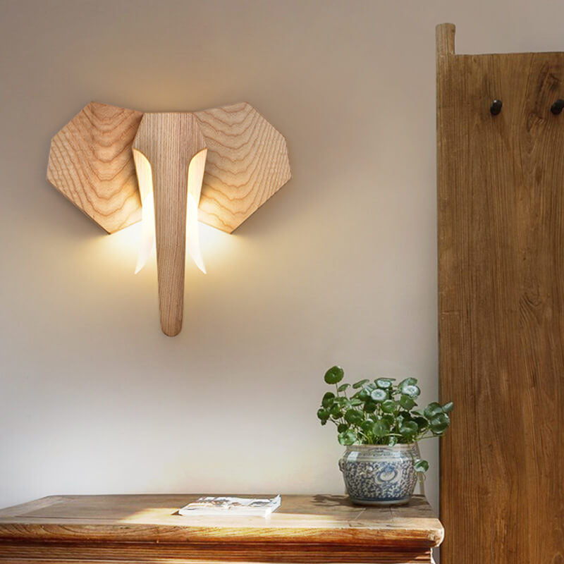 Nordic Solid Wood Elephant LED Wall Sconce Lamp