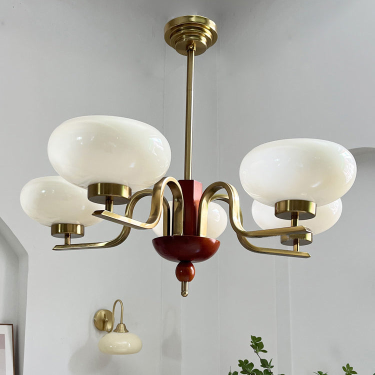 Vintage Metal Glass Oval Round 3/5 Light Chandelier for Living Room
