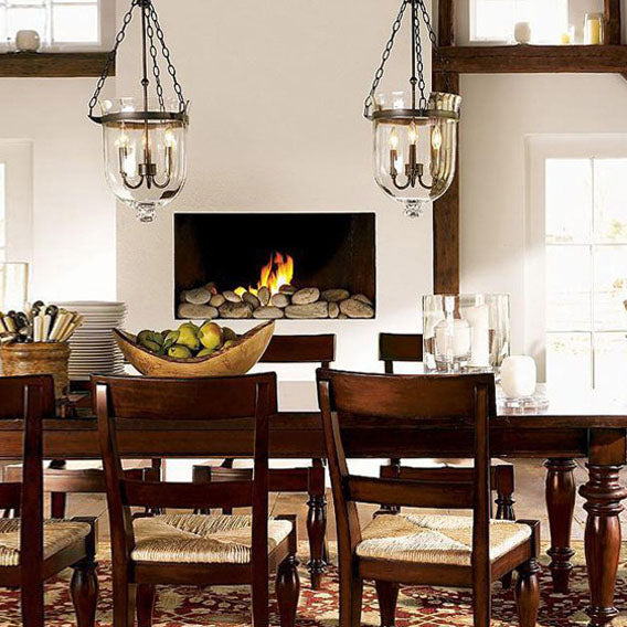Rustic Round Glass Bucket Iron Candelabra 3-Light Chandelier for Living Room