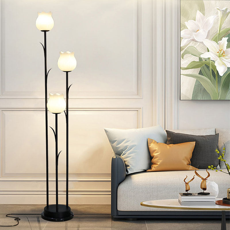 Contemporary Scandinavian 3-Light Floor Lamp - Iron & Glass for Living Room