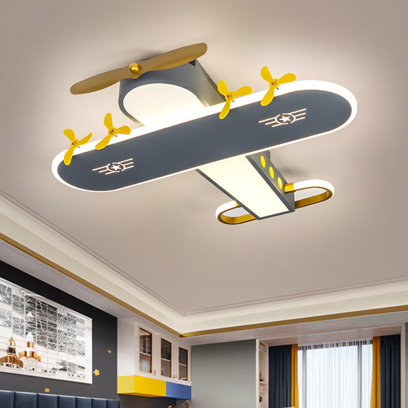 Contemporary Creative Kids Airplane Iron LED Flush Mount Ceiling Light for Bedroom, Unique Children's Room Lighting, Airplane Decor for Kids, Modern Flush Mount Light Fixture, Ceiling Light for Playroom, Airplane Themed Kids Light, Safe LED Ceiling Light