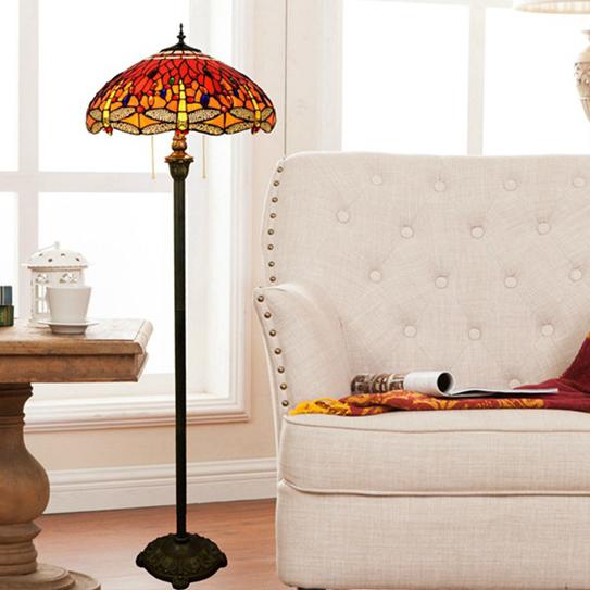 Vintage Tiffany Stained Glass Dragonfly Floor Lamp - 2-Light Art Nouveau Design, Handcrafted Decorative Lighting, Unique Home Accent