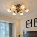 Traditional Rustic Floral Iron Glass Semi-Flush Mount Ceiling Light for Living Room - 6/8/10 Light Options