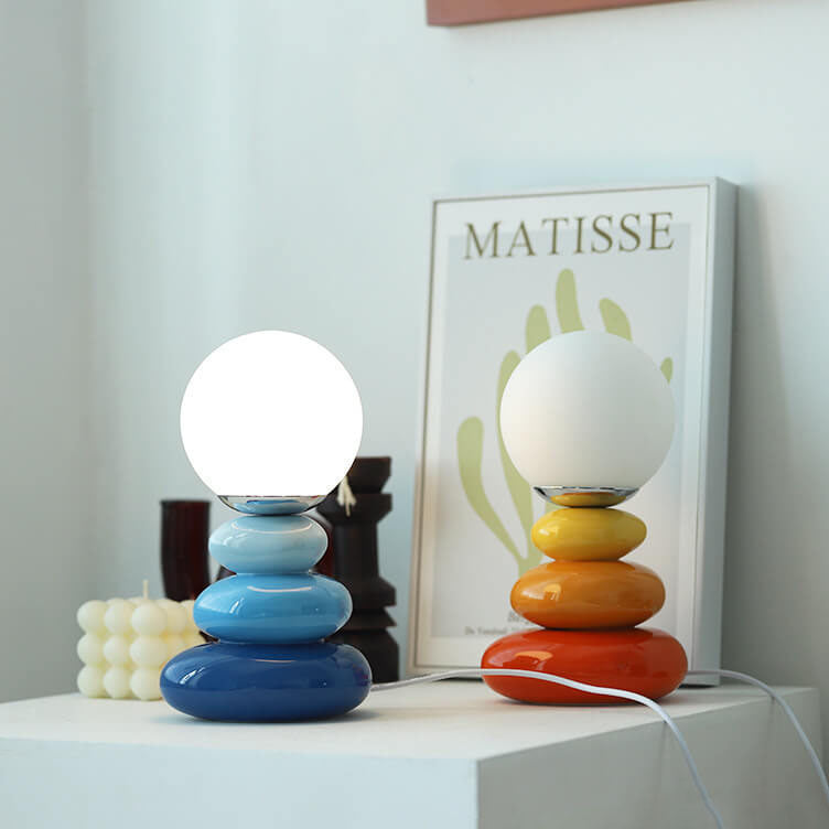 Modern Minimalist Pebble Ceramic Glass USB LED Table Lamp - Stylish Home Lighting, Decorative Desk Lamp, Contemporary Nightstand Light, USB Rechargeable Lamp, Elegant Office Lighting, Soft Ambient Light, Unique Home Decor, Energy-Efficient LED, Decorative