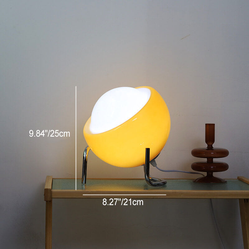 Contemporary Nordic Planet Orange Glass Iron 1-Light Table Lamp for Bedroom, Modern Desk Lamp for Nightstand, Stylish Home Decor Lighting, Scandinavian Design Lighting Fixture, Unique Accent Lamp for Living Room, Trendy Bedside Lamp for Cozy Atmosphere, D