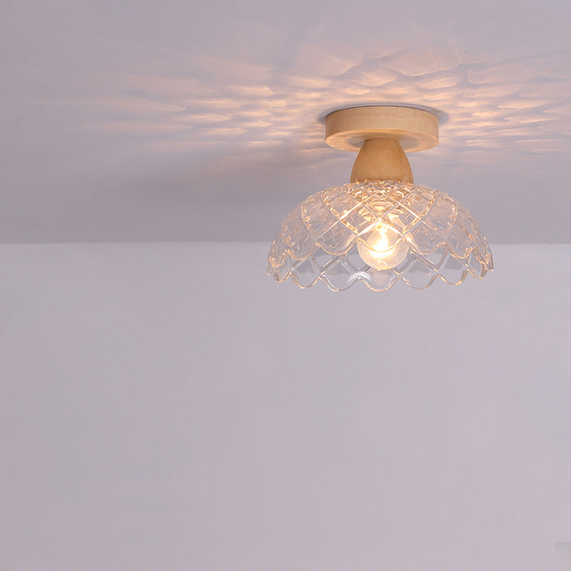 Japanese Minimalist Log Glass Semi-Flush Mount Light