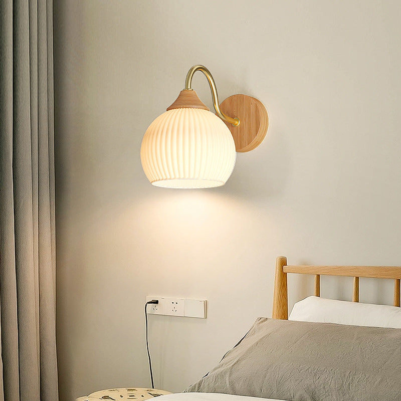 Contemporary Nordic Iron Glass Striped Round Log Wall Sconce - 1-Light Lamp for Living Room & Bedroom