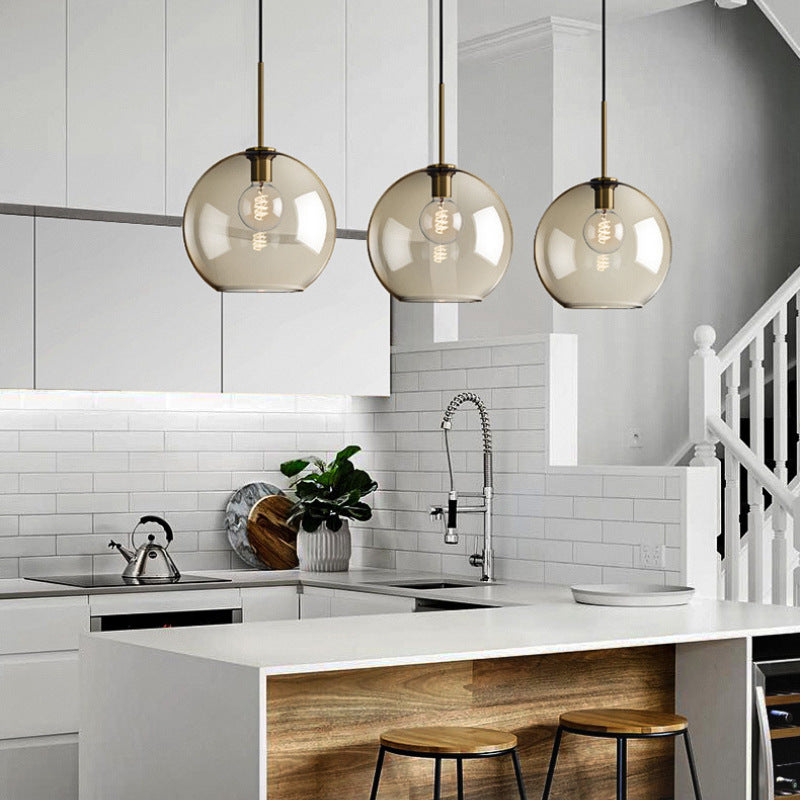 Contemporary Nordic Iron Glass Pendant Light - Round Geometric 1-Light Fixture for Living Room & Bedroom