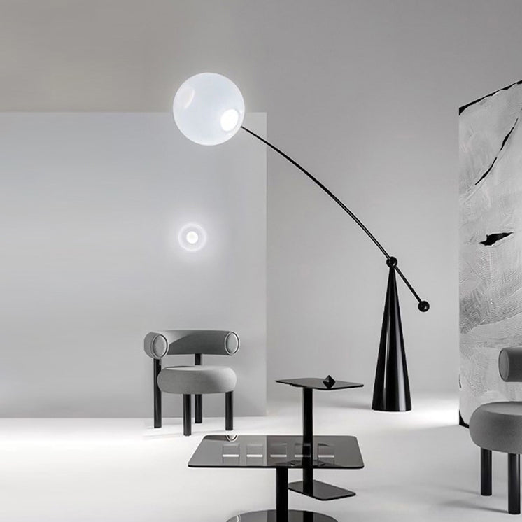 Contemporary Tapered Base Fishing Rod Floor Lamp - 1-Light Iron & Glass Design for Living Room