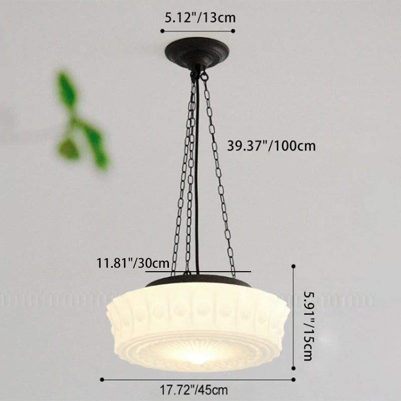 Traditional French Iron Glass Stripes Drum LED Semi-Flush Mount Ceiling Light for Living Room & Bedroom