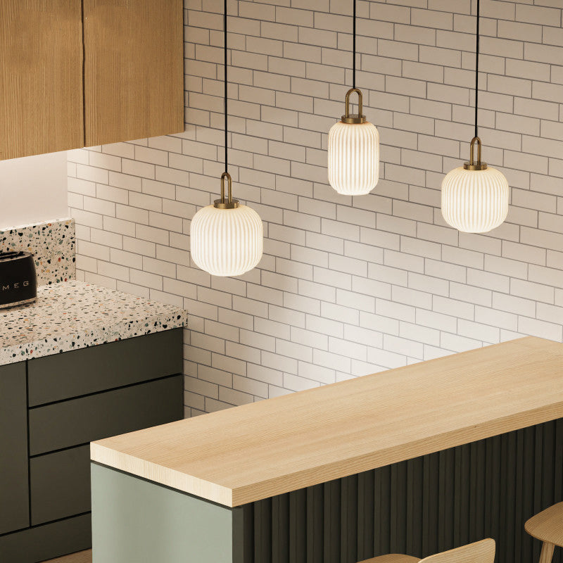 Contemporary Nordic Oval Pumpkin Pendant Light - Striped Glass & Stainless Steel 1-Light for Living Room