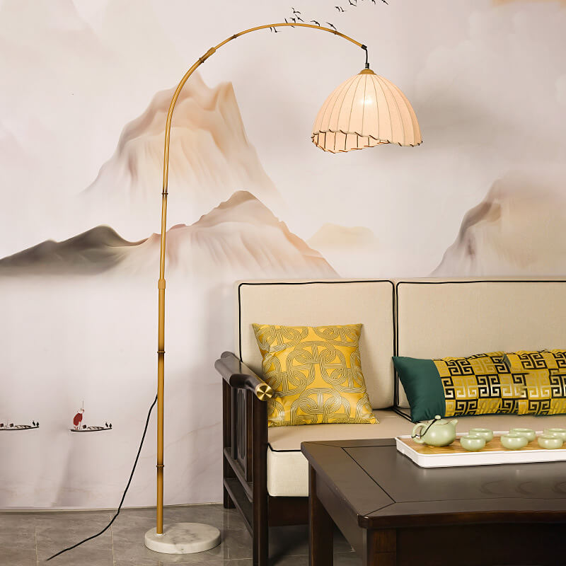 Vintage Fabric Marble Fishing Imitation Bamboo Floor Lamp with Light