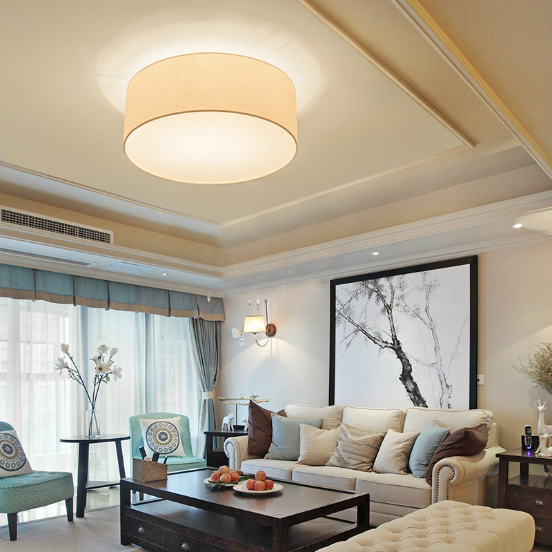 Modern Minimalist Round Drum Flush Mount Ceiling Light - Iron & Fabric 3/5 Light for Living Room