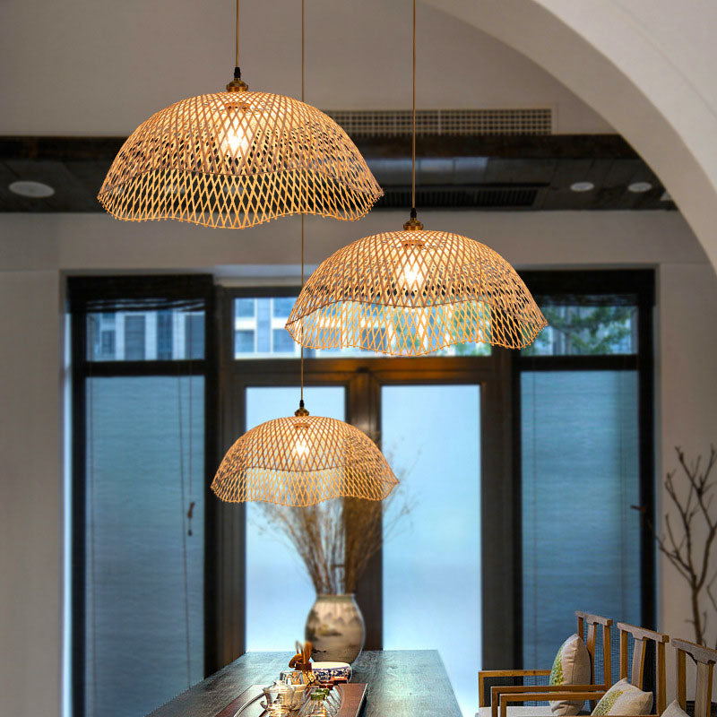 Modern Minimalist Bamboo Lantern Chandelier - 3 Light Fixture