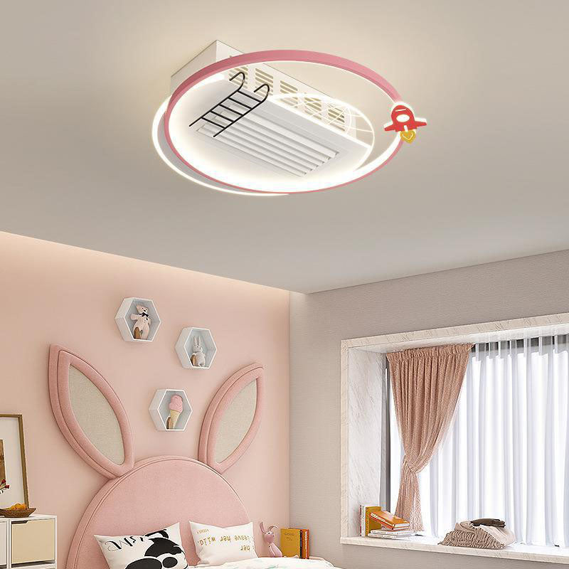 Contemporary Acrylic Astronaut Moon LED Ceiling Fan Light - Kids Bedroom Flush Mount, Invisible Bladeless Design.