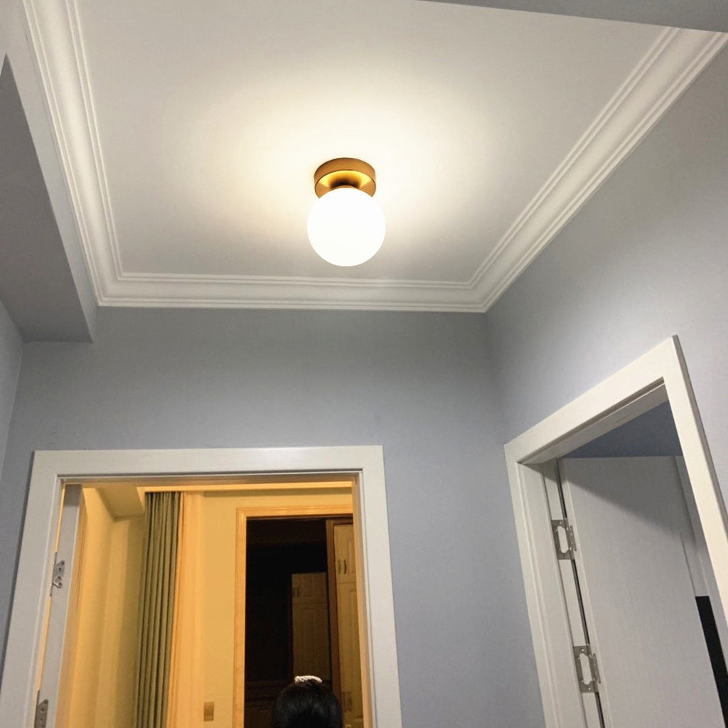 Modern Minimalist Glass Round Ball Semi-Flush Mount Ceiling Light for Hallway