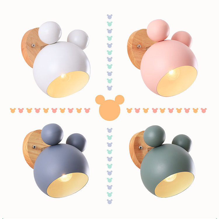 Nordic Cartoon Bear Dome 1-Light Kids Wall Sconce Lamp for Nursery, Children's Room Lighting, Playroom Decor, Cute Animal Wall Light, Adjustable LED, Ceiling Mount, Soft Nightlight, Baby Room Wall Fixture, Unique Kids' Bedroom Decor, Eco-Friendly Design