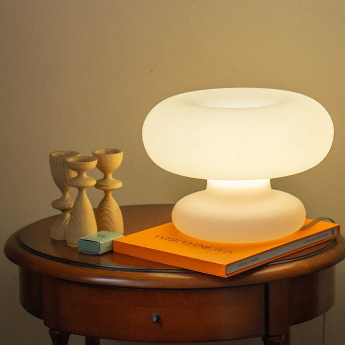 Danish Milk White Mushroom Table Lamp - Modern Minimalist Design, LED Compatible, Living Room Lighting, Scandinavian Style Decor, Warm White Glow