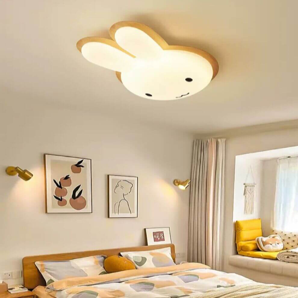 Modern Funny Bunny Kids Iron Acrylic LED Flush Mount Light - Cute Kids Room Lighting, Playful Bunny Design, Energy Efficient Bedroom Fixture, Nursery Ceiling Lamp, Childrens Room Decor, Fun Kids Lighting, Stylish LED Flush Ceiling Light for Toddlers, Uniq