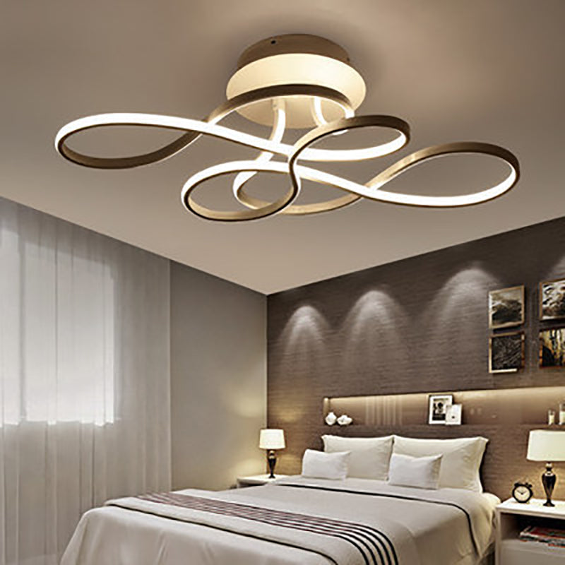 Modern Transitional Irregular Strip Aluminum Acrylic LED Semi-Flush Mount Ceiling Light for Living Room