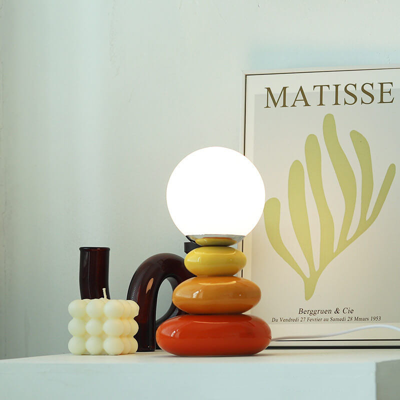 Modern Minimalist Pebble Ceramic Glass USB LED Table Lamp - Stylish Home Lighting with USB Port, Soft Glow Accent Lamp for Bedroom and Living Room