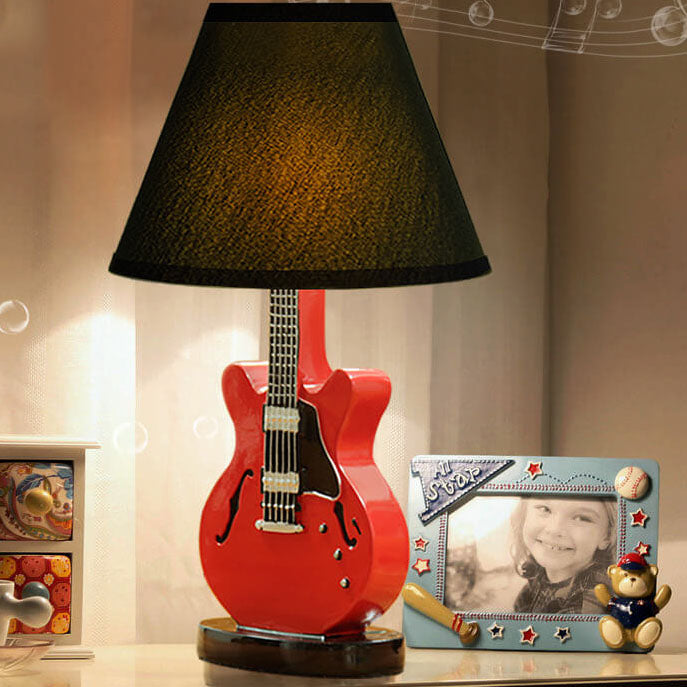 Cartoon Creative Fabric Shade Guitar 1-Light Table Lamp, Unique Children's Bedroom Lighting, Musical Theme Décor, Fun Nursery Lamps, Playful Home Office Lighting, Kid-Friendly Table Lamps, Stylish Modern Lamp for Music Lovers, Vibrant Decorative Lighting