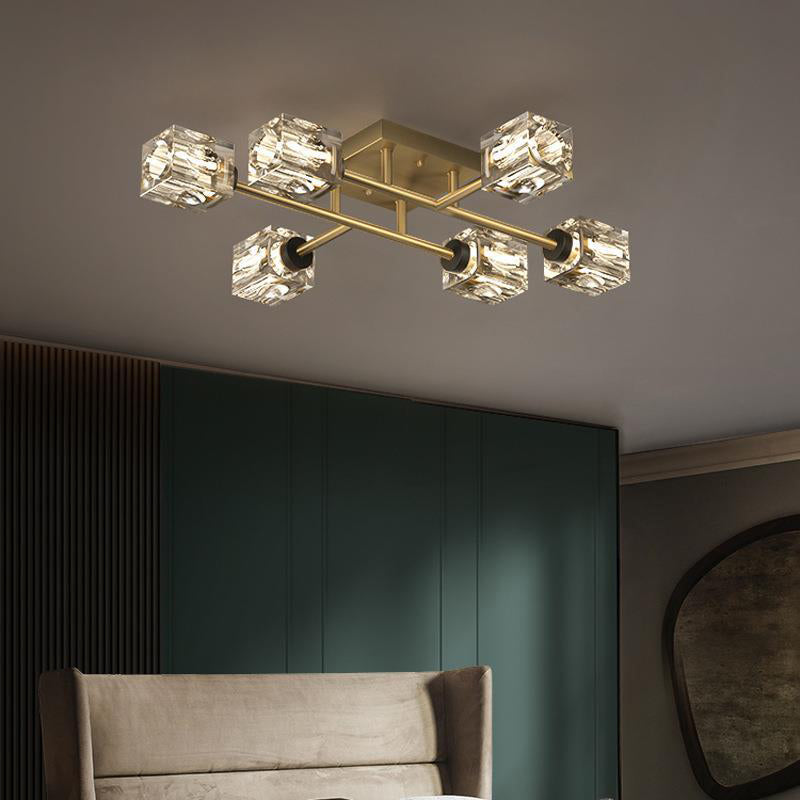 Contemporary Luxury Copper Crystal Semi-Flush Mount Ceiling Light - 4/6/8 Light Options for Living Room