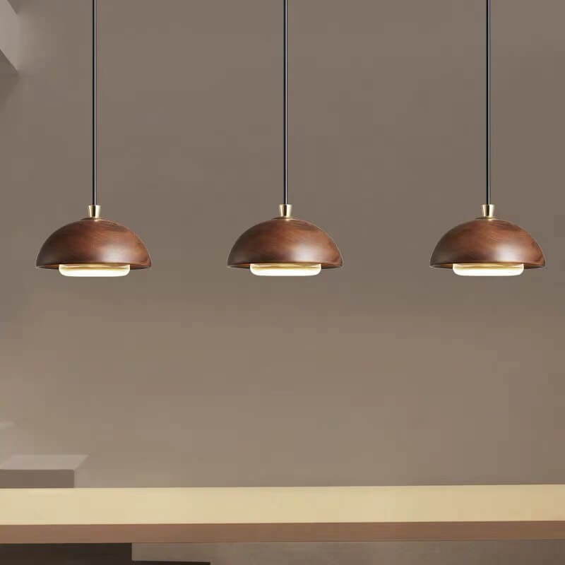 Nordic Minimalist Solid Wood Dome Glass LED Pendant Light