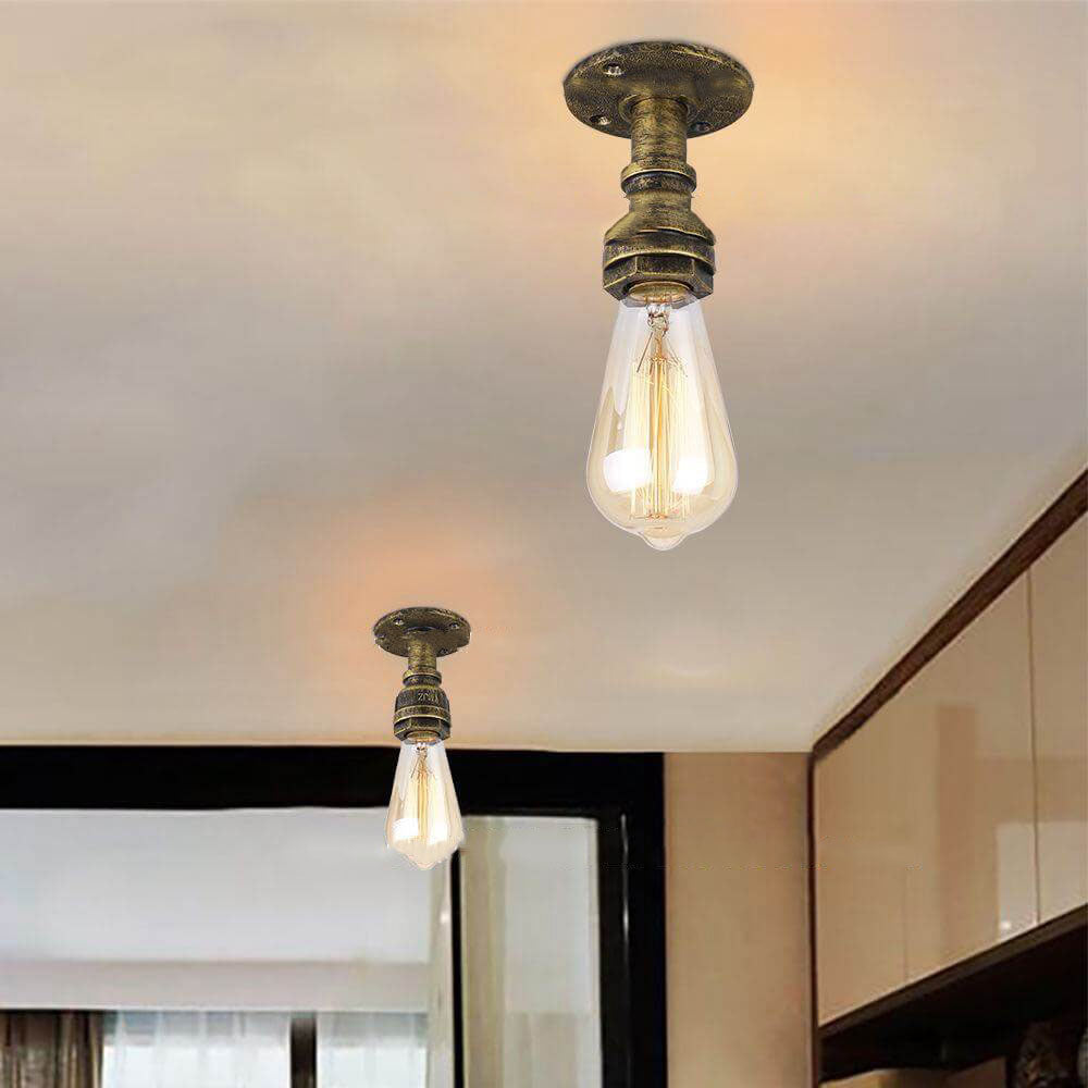 Vintage Steampunk Iron Glass Shade Flush Mount Ceiling Light