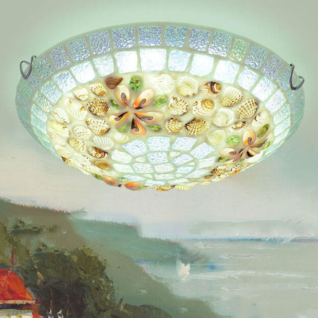 Tiffany Mosaic Shells Flush Mount Ceiling Light - Elegant Lighting for Home Decor