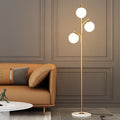 Contemporary Scandinavian Orb Pillar Floor Lamp - 3-Light Metal & Marble Glass for Living Room