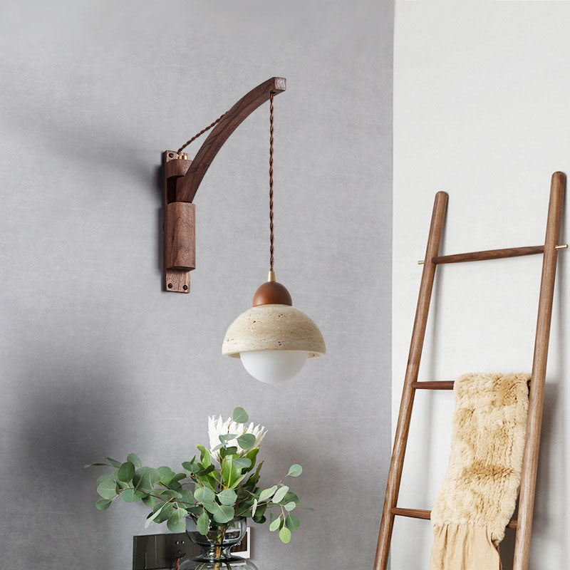 Japanese Wabi-Sabi Solid Wood Glass Horn Wall Sconce Lamp - Elegant Minimalist Lighting, Rustic Home Decor