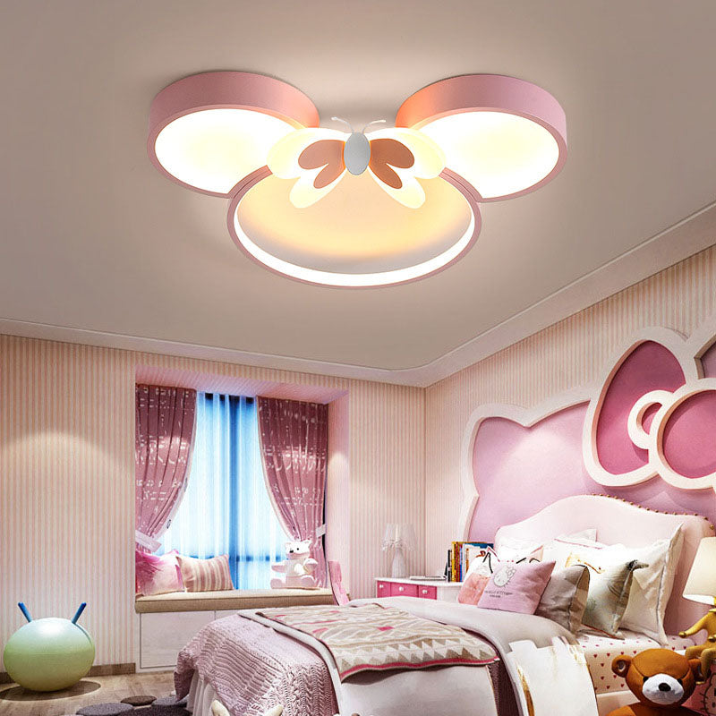 Modern Creative Minimalist Wrought Iron Cartoon Mouse LED Flush Mount Ceiling Light Kids Room Nursery Decorative Lighting Fun Cute Design Energy Efficient Ceiling Fixture Bright Kids Bedroom Illumination Stylish Home Decor Unique Animal Light Fixture Cart