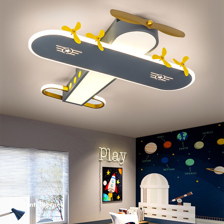 Contemporary Creative Kids Airplane Iron LED Flush Mount Ceiling Light for Bedroom, Unique Children's Room Lighting, Airplane Decor for Kids, Modern Flush Mount Light Fixture, Ceiling Light for Playroom, Airplane Themed Kids Light, Safe LED Ceiling Light