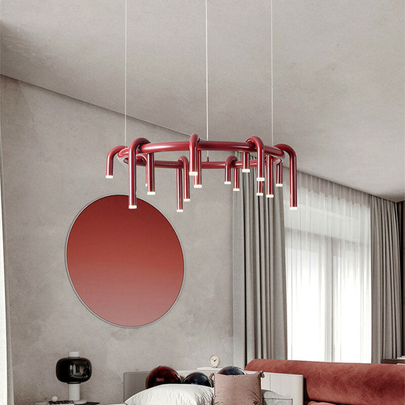 Modern Mid-Century LED Geometric Iron Chandelier for Living Room