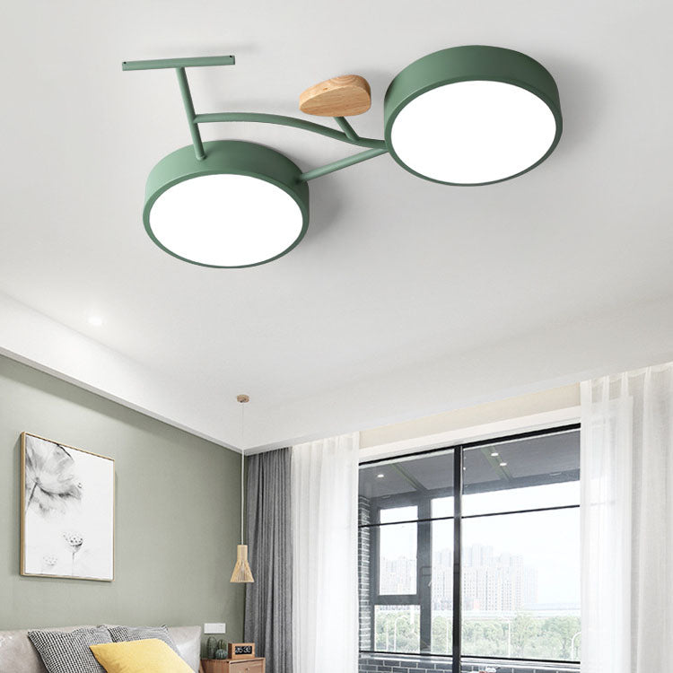 Contemporary Creative Bicycle Acrylic Wood LED Kids Flush Mount Ceiling Light for Living Room, Playroom, Bedroom, Children's Room, Decorative Lighting, Unique Design Ceiling Fixture, Eco-Friendly Home Decor, Modern Kids Room Lighting, Fun Bicycle-Themed C