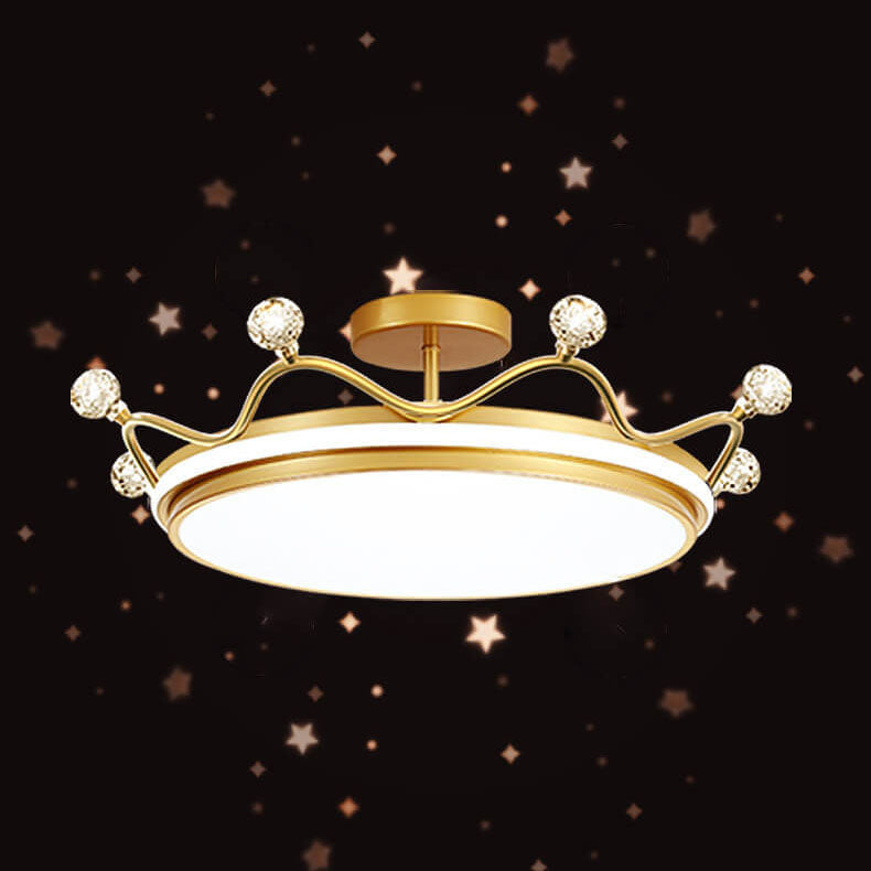 Contemporary Kids Crown LED Semi-Flush Mount Ceiling Light for Bedroom
