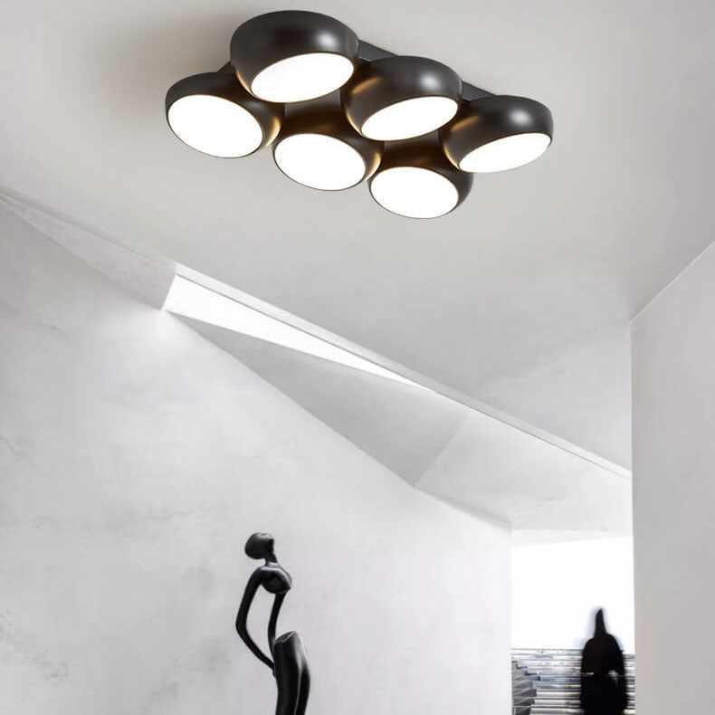 Scandinavian Modern Round LED Semi-Flush Mount Ceiling Light – Iron & Plastic Design