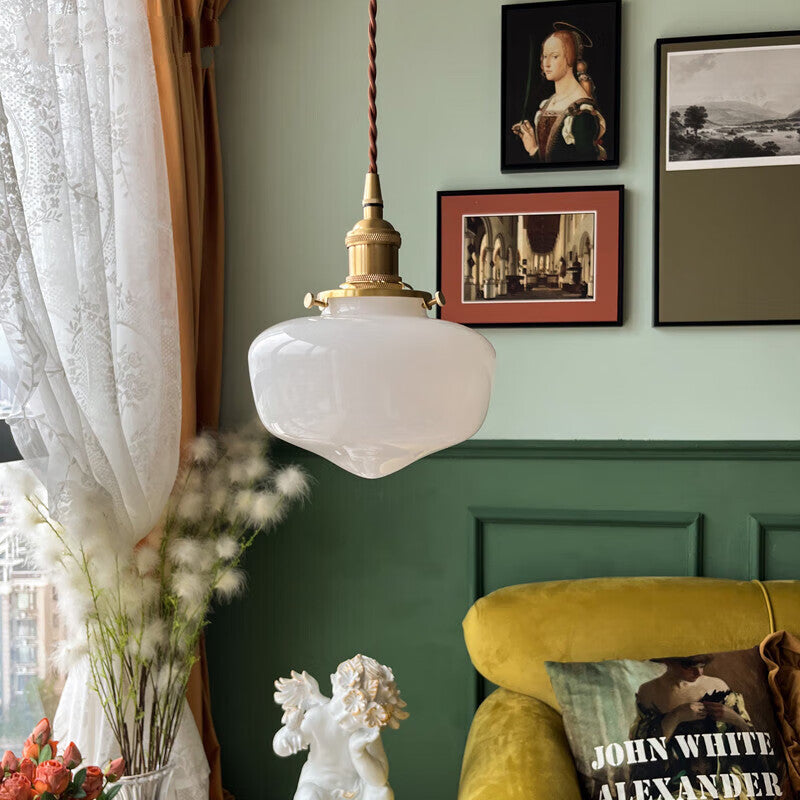 Nordic Vintage Brass Glass Pendant Light - 1-Light Hanging Lamp for Home Decor