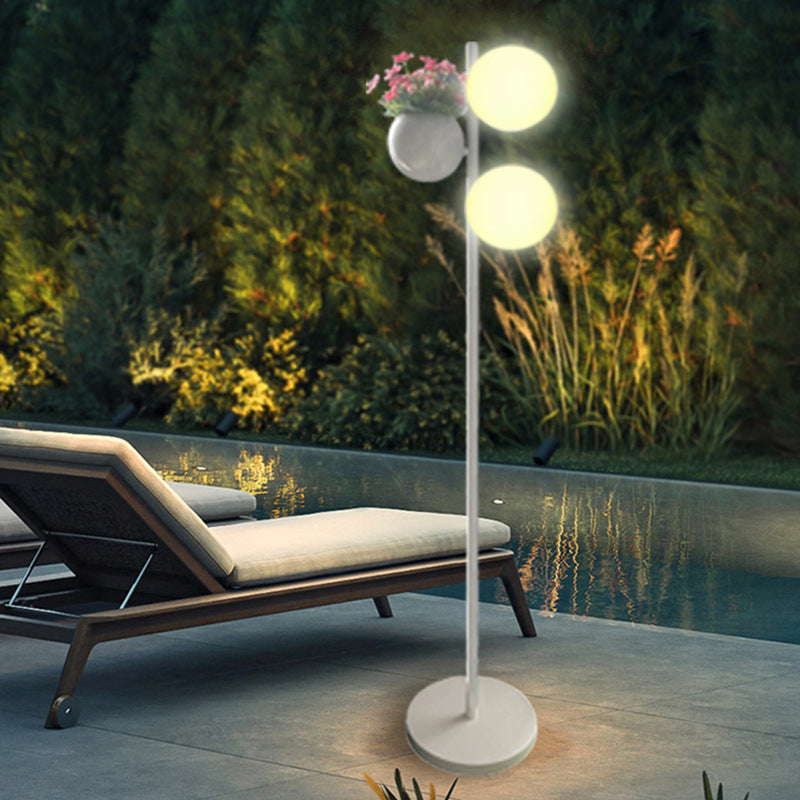 Contemporary Outdoor LED Globe Shade Floor Lamp for Patio Decor - Waterproof and Stylish Flowerpot Design