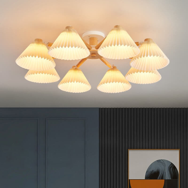 Nordic Wood Pleated Shade Semi-Flush Mount Ceiling Light - 3/6/8 Light Options for Modern Home Decor