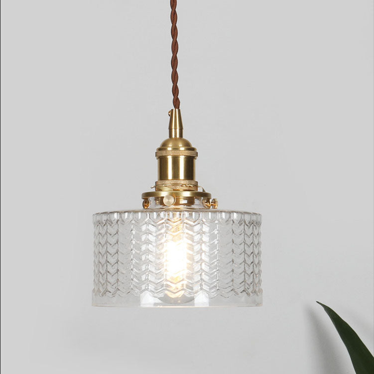 Traditional Japanese Brass Glass Pendant Light for Living Room